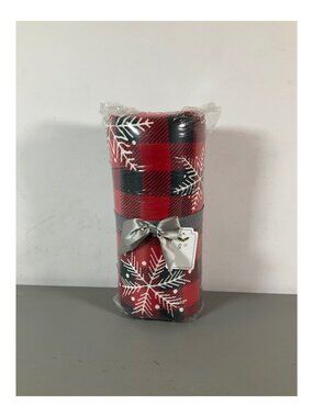 Cozy Red & Black Plaid Throw Blanket with Snowflake Design by Blanket